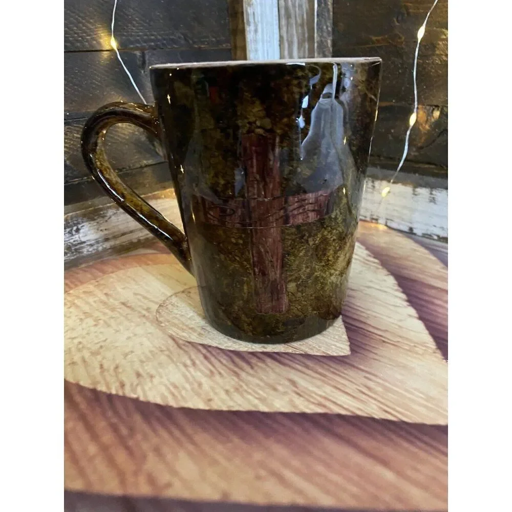 Rustic Woodgrain Camo And Faith Themed Peek A Boo Coffee Tea Cup Mug 4.5X3.5 in